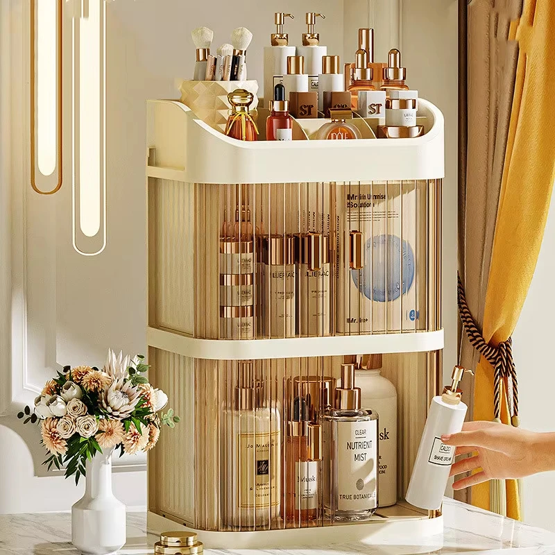 Desktop-Make-up-Organizer mit Schubladen, Aufbewahrungsbox für Hautpflege, Gesichtsmaske und Lippenstifthalter, Aufbewahrungsregal aus Kunststoff