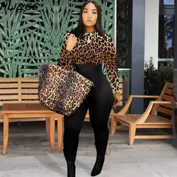 HLJ&GG Fashion Leopard Print Patchwork Jumpsuits Women Long Sleeve Round Neck Bodycon Romper Spring Female Streetwear Playsuit