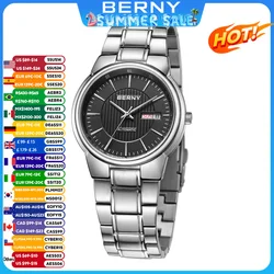 BERNY Luxury Men Mechanical Watches Japan BERNY 8205 Day Top Calendar Solid Steel Band Automatic Watch Male Waterproof 5ATM