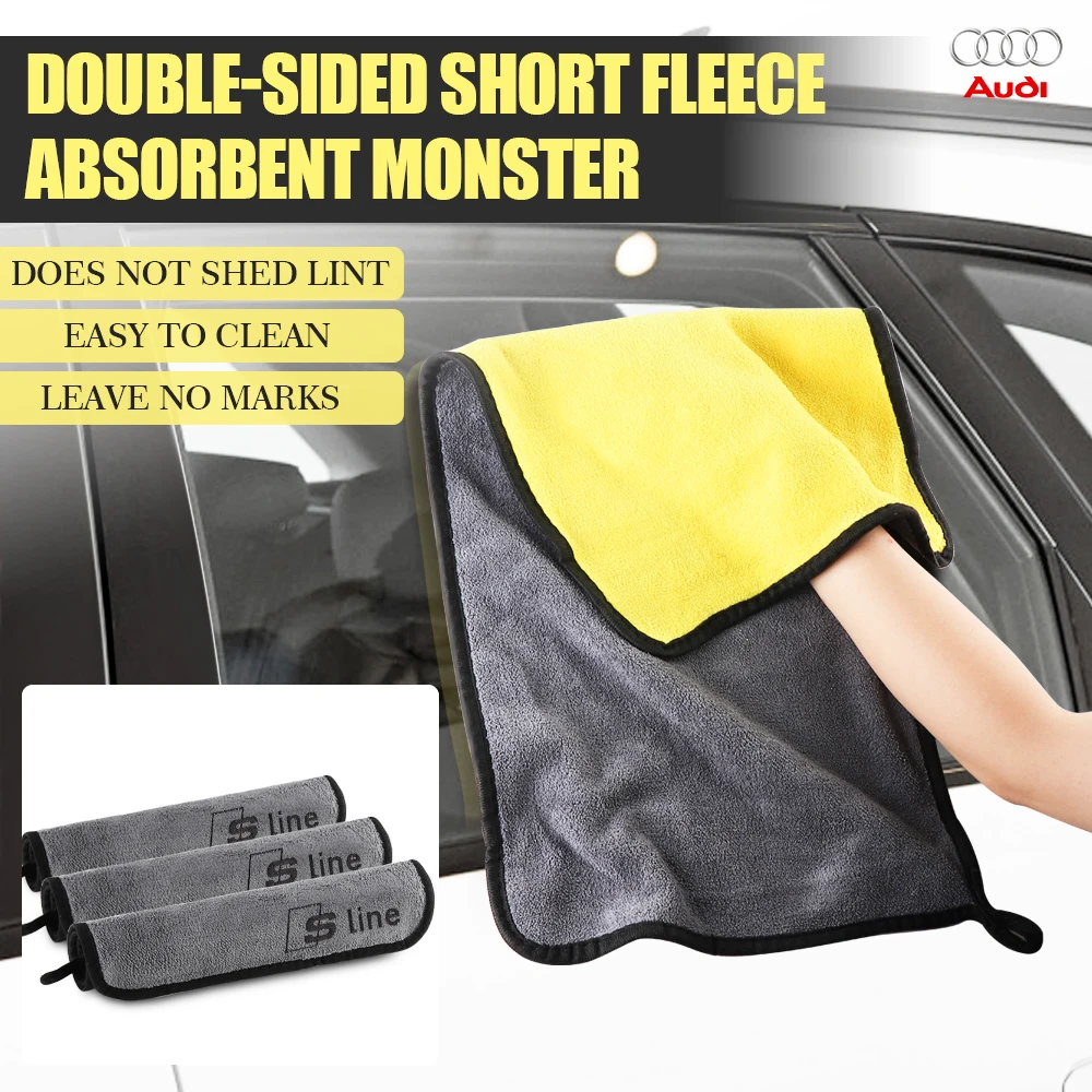 Microfiber Car Wash Towel Coral Fleece Double-sided Thickened Cleaning Towel for Audi Sline A3 8P 8L 8V A4 B8 B6 B7 B9 A6 C6 C7