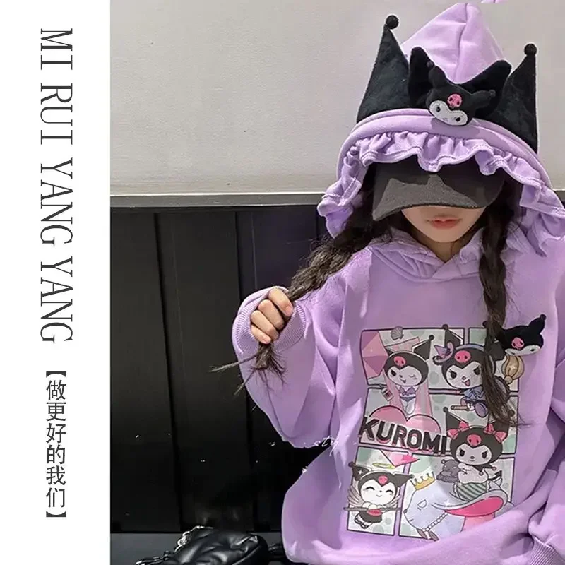 

Y2k Kawaii Kuromi Anime Sanrio Ins Children Hooded Clothing Cute Cartoon Fashion Casual Top Shirt Lovely Gifts for Kids