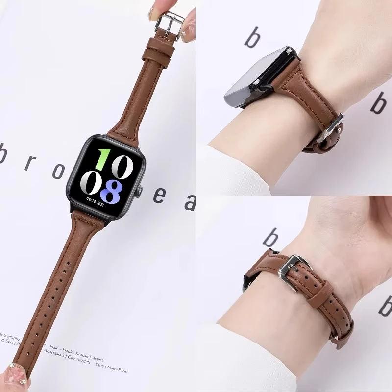 Pulseira de Couro Fina para Redmi Watch 5 Lite Active, Samsung Galaxy Watch 6-7 FE 5Pro 4 Classic, Xiaomi Watch S4, Bracelete de 20-22mm