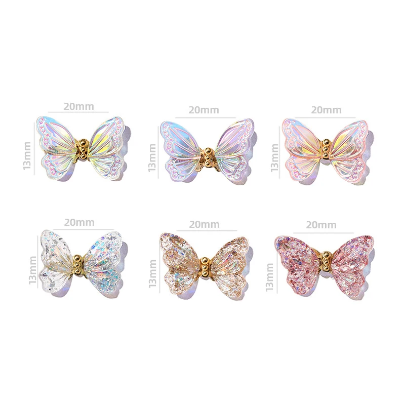 Glitter Auroras Butterfly Nail Art Decorations Acrylic Butterfly Wings Sparkle Ice Translucent Nail Art Manicure Accessories