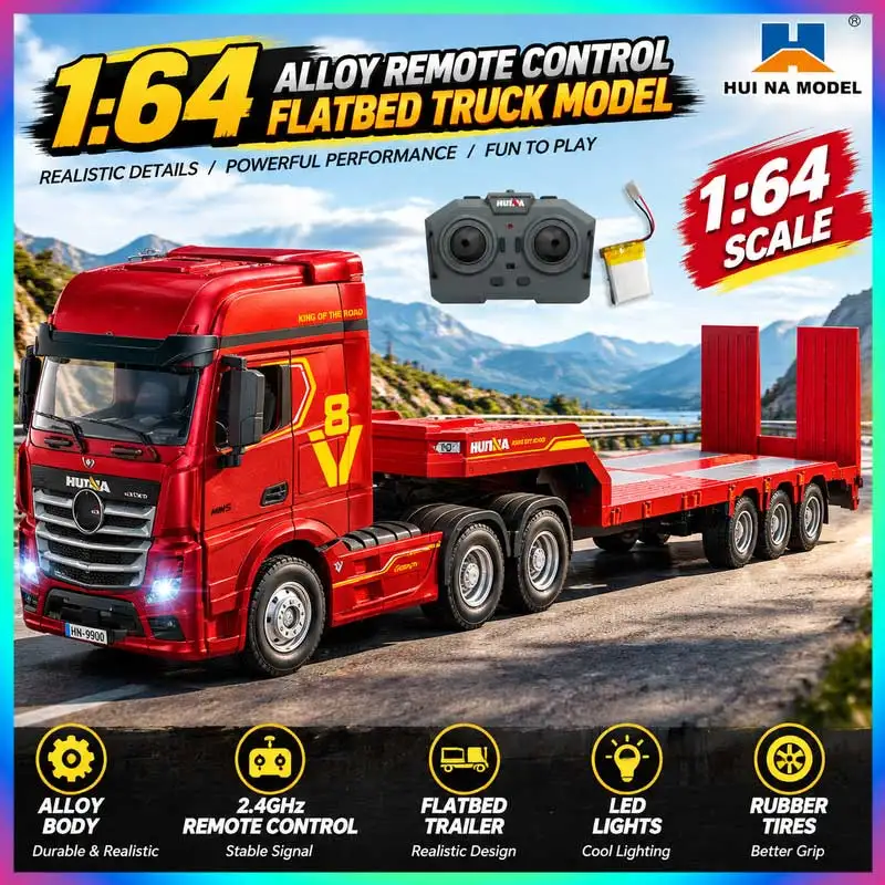 Huina 12ch Alloy Rc Flatbed Trailer 1 64 Scale Simulated Tractor Transport Vehicle With Light Sound Effect