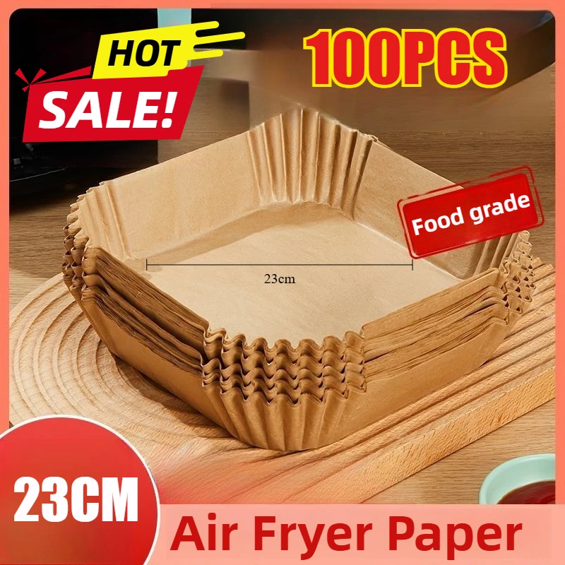 Quadratisches Luftfritteusenpapier, Einweg-Airfryer, Backen, Kochpapier, Kochen, 100 Stück, Grillplatte, Antihaft-Matte, Küche, ölabsorbierend