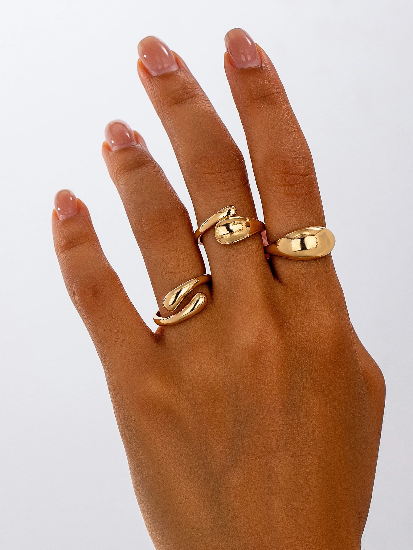 3-Piece Set of Irregular Metal Open Rings, Minimalist Hammered Texture Glossy Rings, Unique Design Versatile Index Finger Rings, Light Luxury High-End Accessories