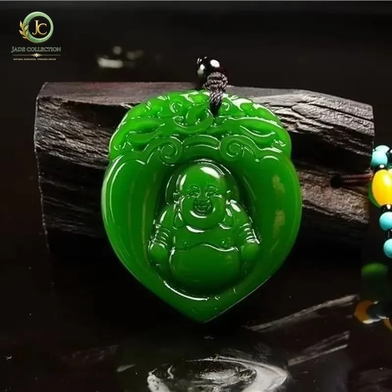 Natural Jade Green Hand Carved Love Laughing Buddha Pendant Fashion Boutique Jewelry Men and Women Necklace Gift Accessories