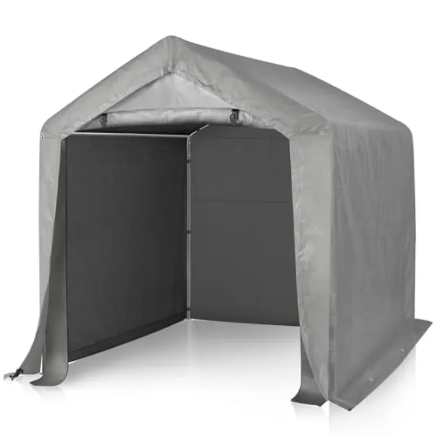 Outdoor portable storage shed for motorcycles, garden tools, firewood; heavy-duty polyethylene fabric; gray; waterproof, UV-res