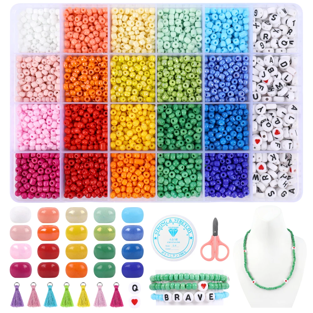 

Makersland 4mm Czech Glass Beads for Jewelry Making Set Box Diy Bracelet Kit for Girls Kids Seed Beads Bracelet Necklace Kit