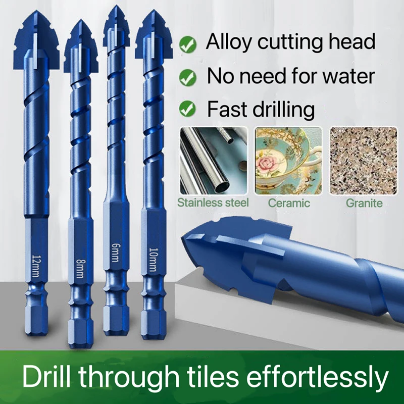 ชุดดอกสว่านคาร์ไบด์มืออาชีพแบบมีฟันเลื่อยสี่คม สำหรับเจาะกระเบื้อง คอนกรีต ผนัง ชุดเครื่องมือเจาะ 3-14 มม.