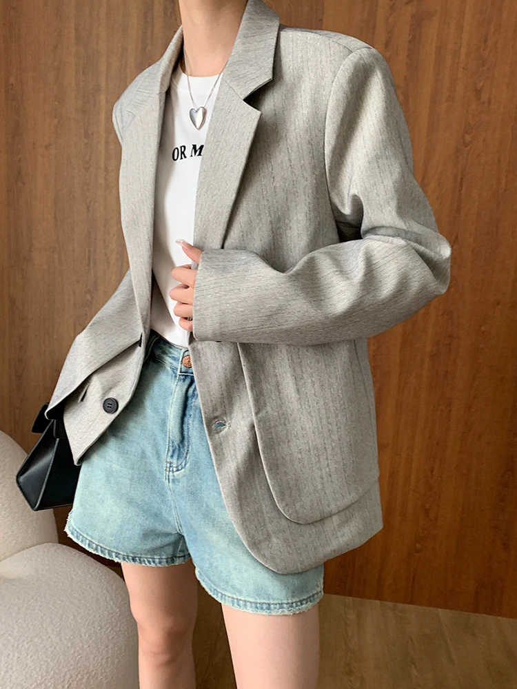 [LANMREM] Spliced Design Fake Two Piece Blazers Women\'s Notched Long Sleeve Fit Female Jackets Fashion 2024 Autumn New 26D9887