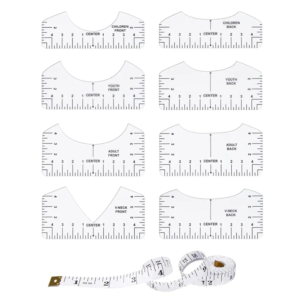 PROMOTION!Tshirt-Ruler Guide to Center, V-Neck/Round Ruler for Alignment, Children Youth Adult, Front and Back Measurement