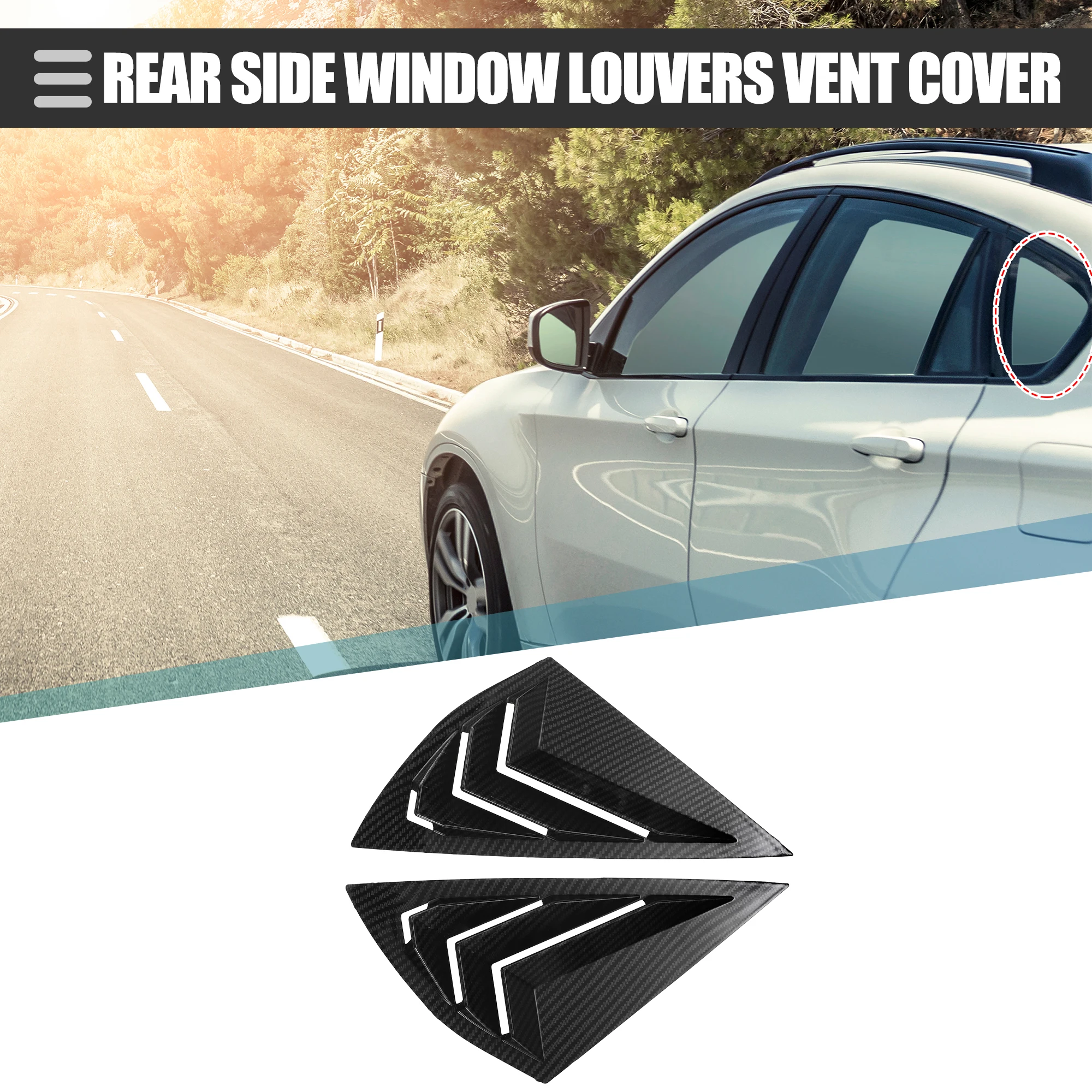 Uxcell 1 Pair Rear Side Window Louvers Vent Cover Window Louvers Vent Exterior Trim for Ford for Mustang Mach-E 2021-2022 Black