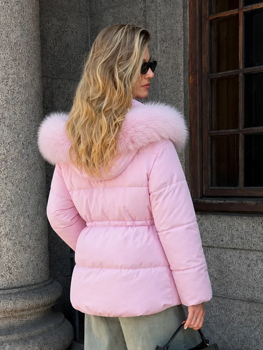 Parker 2026 Winter New Women's Down Cotton Jacket Big Fur Collar Hooded Coat Female Long Thicken Parka Streetwear Outerwear