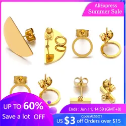 6pcs Gold Color Bases for Stainless Steel Stud Earrings Round Polished Charms Connector DIY Jewelry Making Accessories Wholesale
