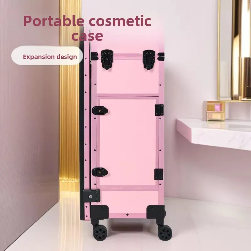Qihui Fashion PC Manicure Microblading Trolley Cosmetic Case Portable Makeup Organizer Bag Expandable Lightweight Outdoor Beauty