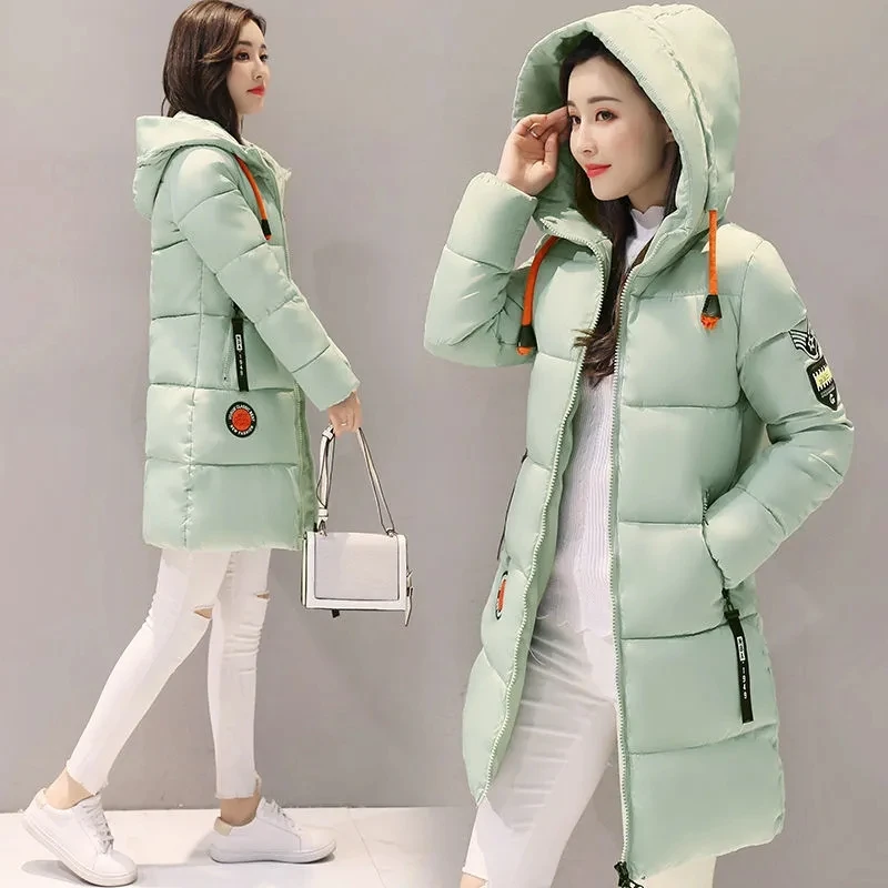 Female Snow Parkas Winter Lady Hooded Jacket Slim Thicken Warm Girl Parkas Coat Middle long Student Casual Down Cotton  Outwear