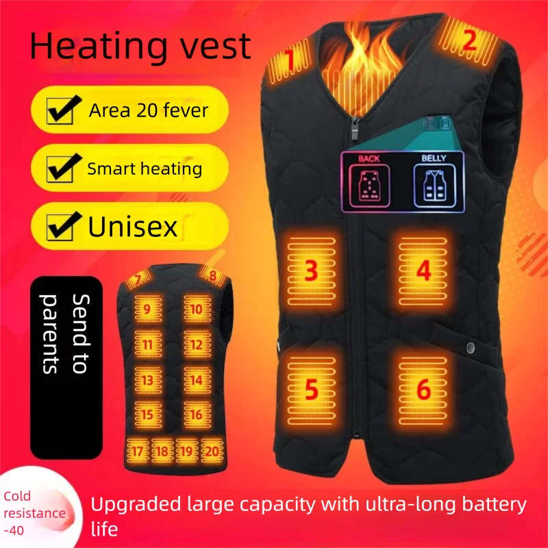 20 Areas Smart Electric Heated Vest Winter Electric Heated Jackets Sportswear for Men Women Warm Waistcoat Hunting Hiking Jacket