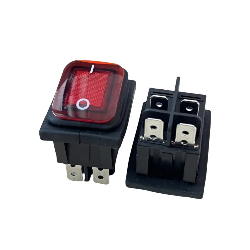 Imagen 7: 1 interruptor basculante resistente al agua 12V LED rojo 220V luz iluminada 16A 250VAC KCD4-201 interruptor DPST de 4 pines