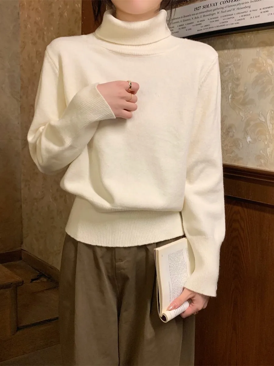 

Women's High Ne Thiened Knitted Sweater Base irt Loose Slimming Outerwear for Autumn Winter Korean Sle Soft Long Sve