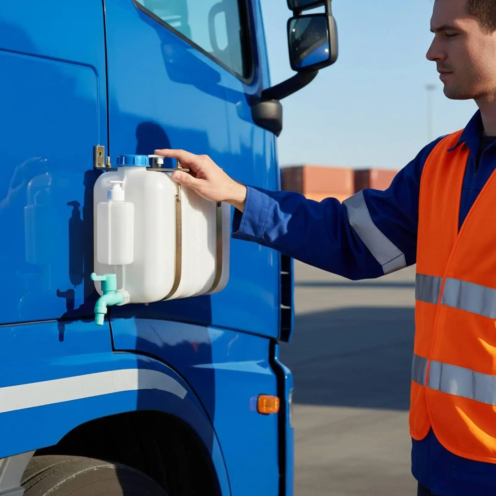 Plastic Vehicle Water Bucket with Mounting Bracket Faucet Tank for Construction Dump Truck Supplies