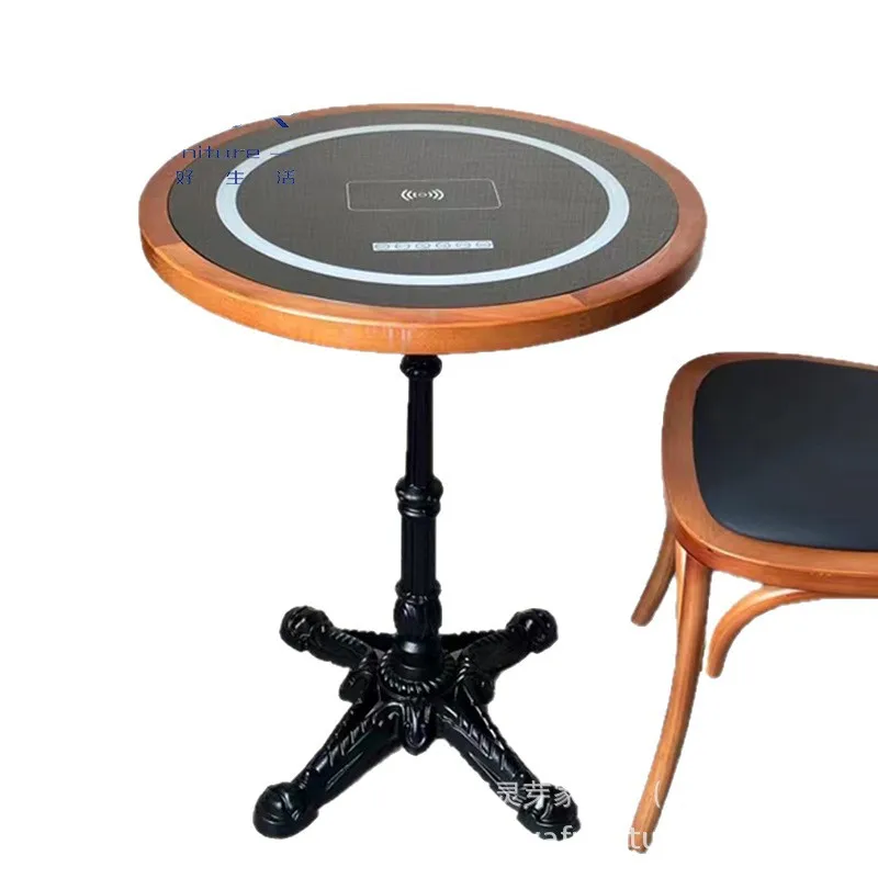 Mesa de negociación de Hotel, mesa de comedor retro americana con carga inalámbrica, estéreo bluetooth, coff multifuncional de madera maciza