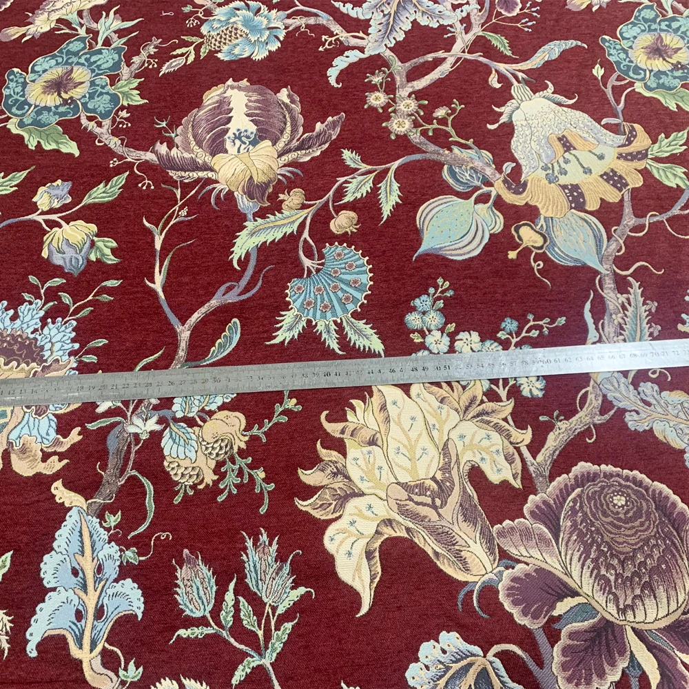 1 متر حزمة فاخرة زهرة حمراء سميكة رايون الشنيل خمر الأزهار الستار المنسوجة المفروشات الستائر الأقمشة القماش 280 سنتيمتر واسعة