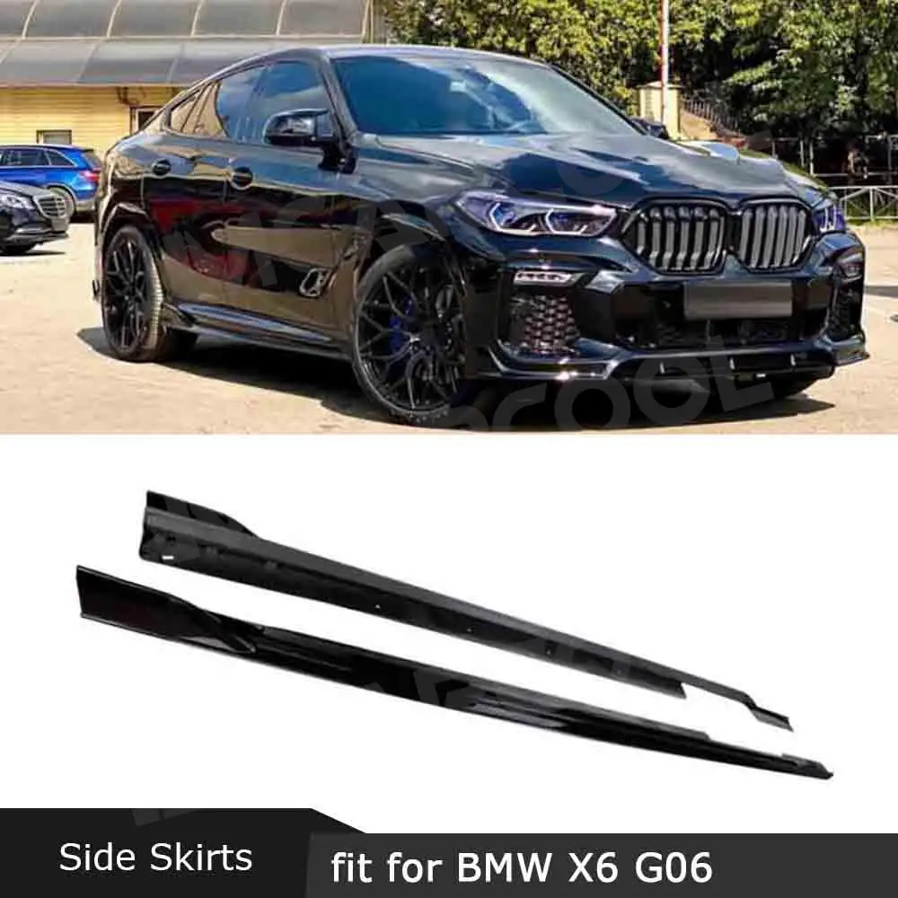 

For BMW X6 G06 M Sport 2020 2021 2022 Carbon Fiber Side Skirt Rocker Panels BodyKit Extension Bumper Anti Scratch Protector ABS