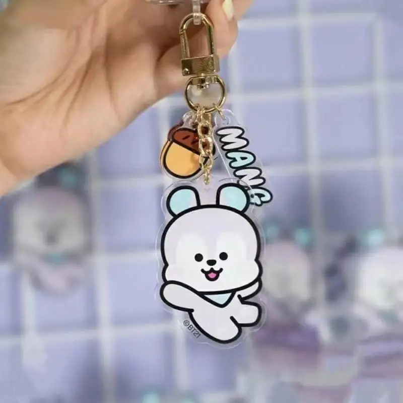 BT21 Keychains Cartoon Creative MANG Acrylic Double-Sided Keychain ABS Signboard Cute Keyring Bag Accessories Gift