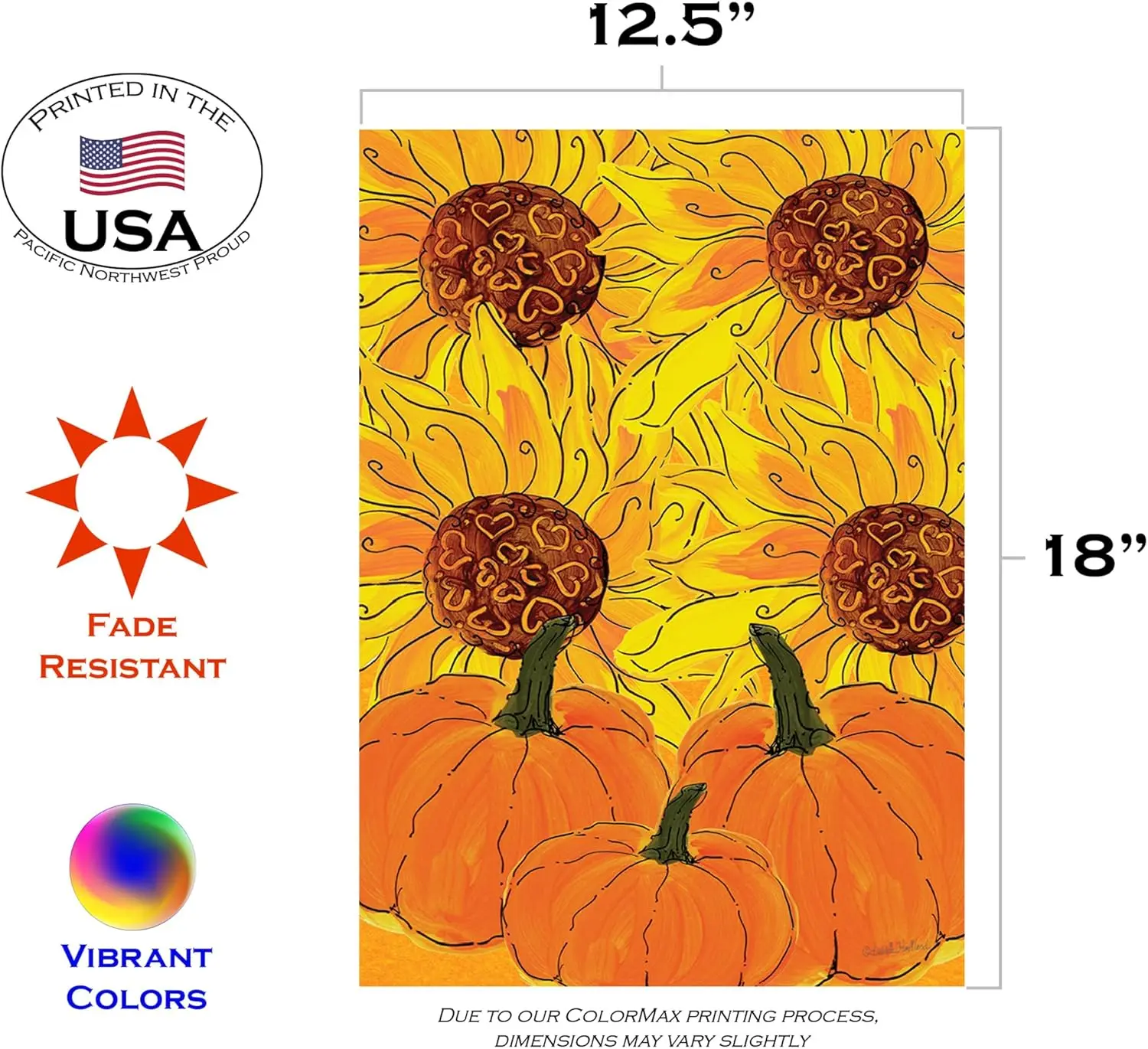 Toland Home Garden 1110509 Sunflowers and Pumpkins Fall Flag 12x18 Inch Double Sided Fall Garden Flag for Outdoor House Flower F