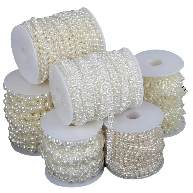 3-10mm Faux Pearl Beads String Roll Bulk Resin Pearl Beads Garland for DIY Craft, Wedding, Party, Christmas Tree Decoration