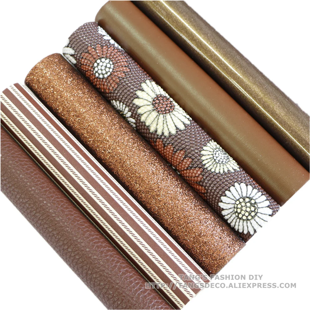 6pcs/Set---20X22CM Coffee Color DIY Synthetic Faux PU Leather Set