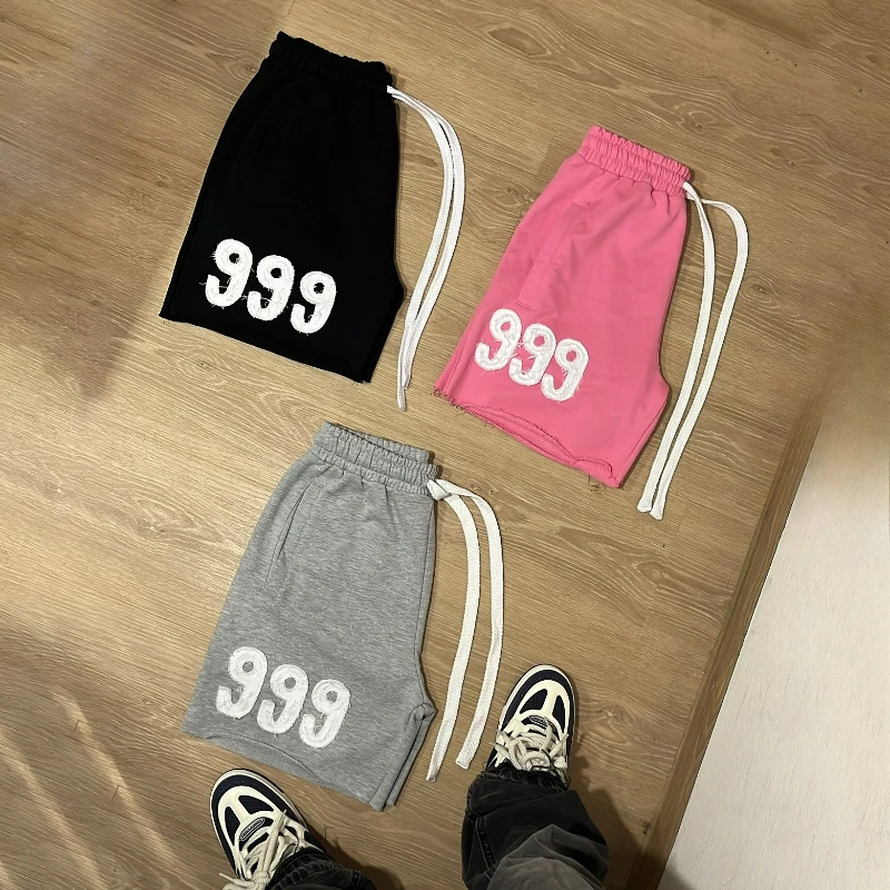

Summer Men Shorts Y2k Retro Number Nine Embroidered Sweatpants Hip Hop Harajuku Streetwear New Unisex Terry Cotton Baggy Shorts