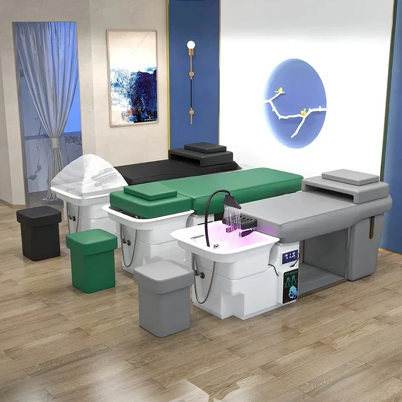 

newWater Circulation Head Therapy Shampoo Chair Stainless Steel Physiotherapy Bed Glass Cylinder Base Flushing Bed