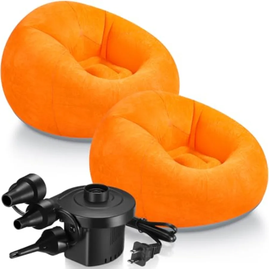 2 Pcs Inflatable Bean Bag Chairs with Electric Air Pump Outdoor Blow up Chair Inflatable Lazy Sofa Folding Portable Loungers Co