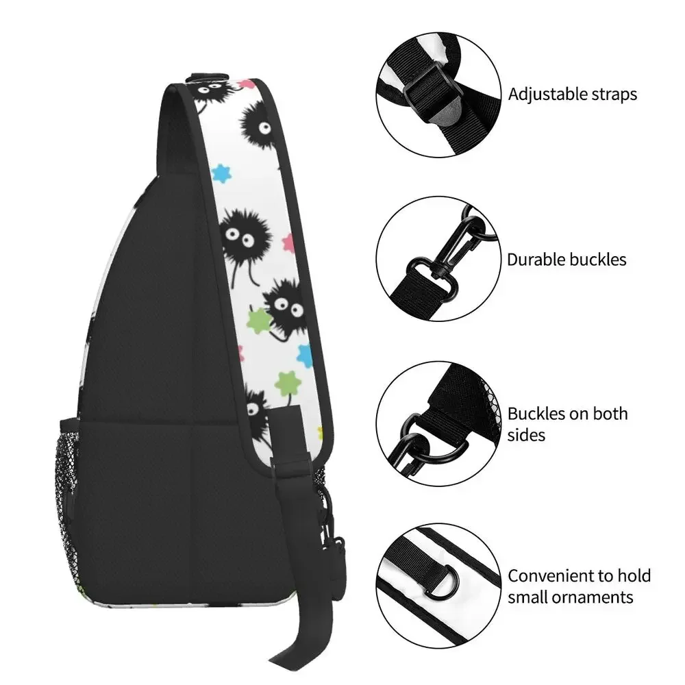 Anime Roet Sprites Sling Tassen Voor Mannen Mode Ghibli Schouder Crossbody Borst Rugzak Fietsen Camping Dagrugzak