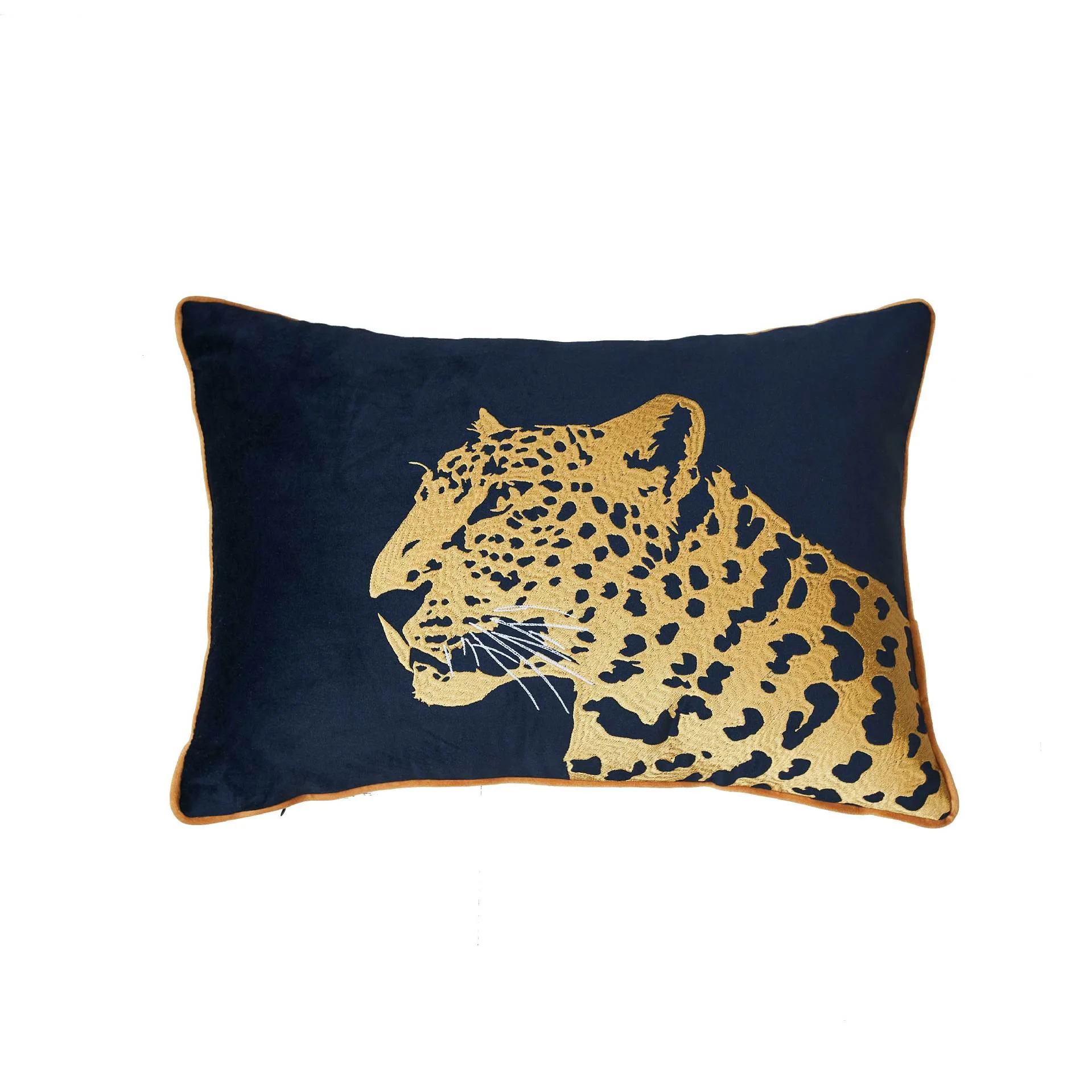 1 Piece Pack Wild Animal Embroidered Holland Velvet Leopard Dark Green Blue Lumbar Sqaure Pillow Case Designer Cushion Cover