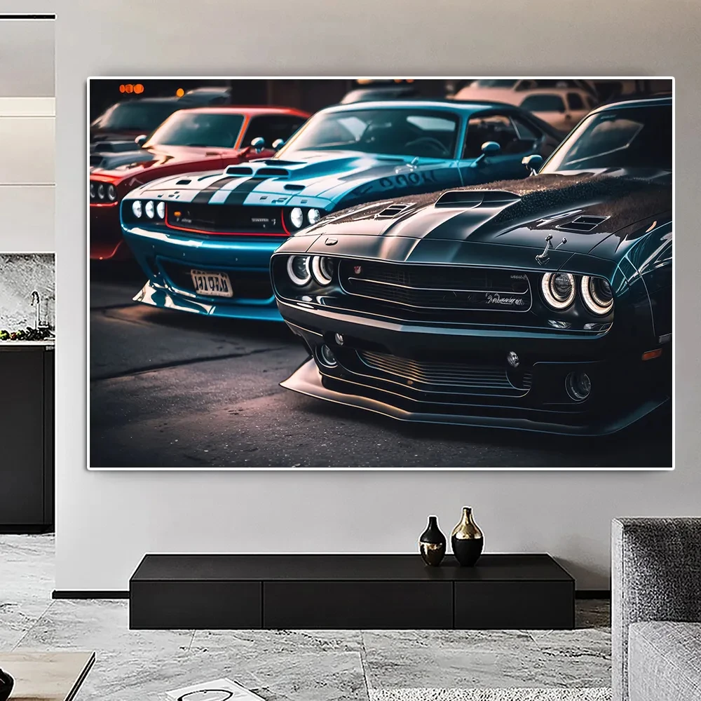 

Luxury Vintage Sports Car， Poster Classic Muscle Racing Challenger Canvas Painting，Supercar Wall Art Room Home Decoration