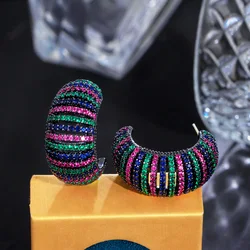 CWWZircons 2023 Trendy Multicolor Cubic Zirconia Big Bold Half Round Circle Hoop Earrings for Women Bohemian Beach Jewelry CZ543
