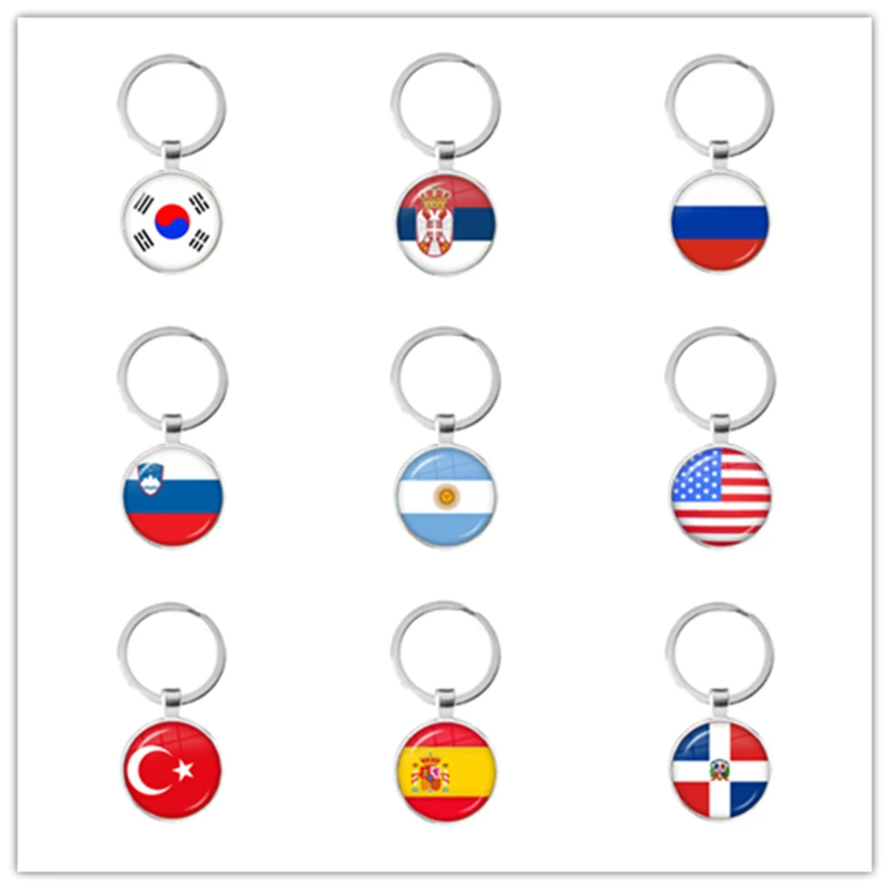 Llavero redondo con bandera nacional, Corea, Serbia, Rusia, Eslovaenia, Argentina, Estados Unidos, Turquía, España, Dominica, llavero de regalo