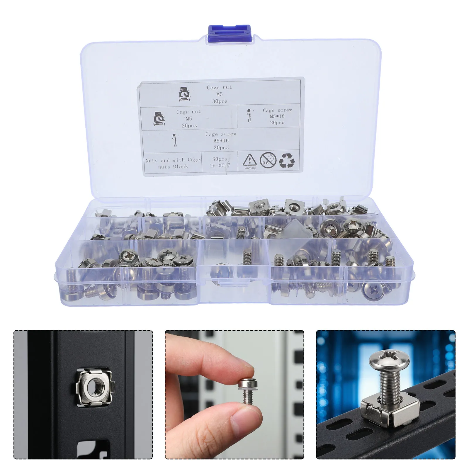 50Sets M5 Cage Nuts Screws Rack Mount Hardware Secure Mounting for Server Cabinet Routers Shelves Network Racks Metal Screws