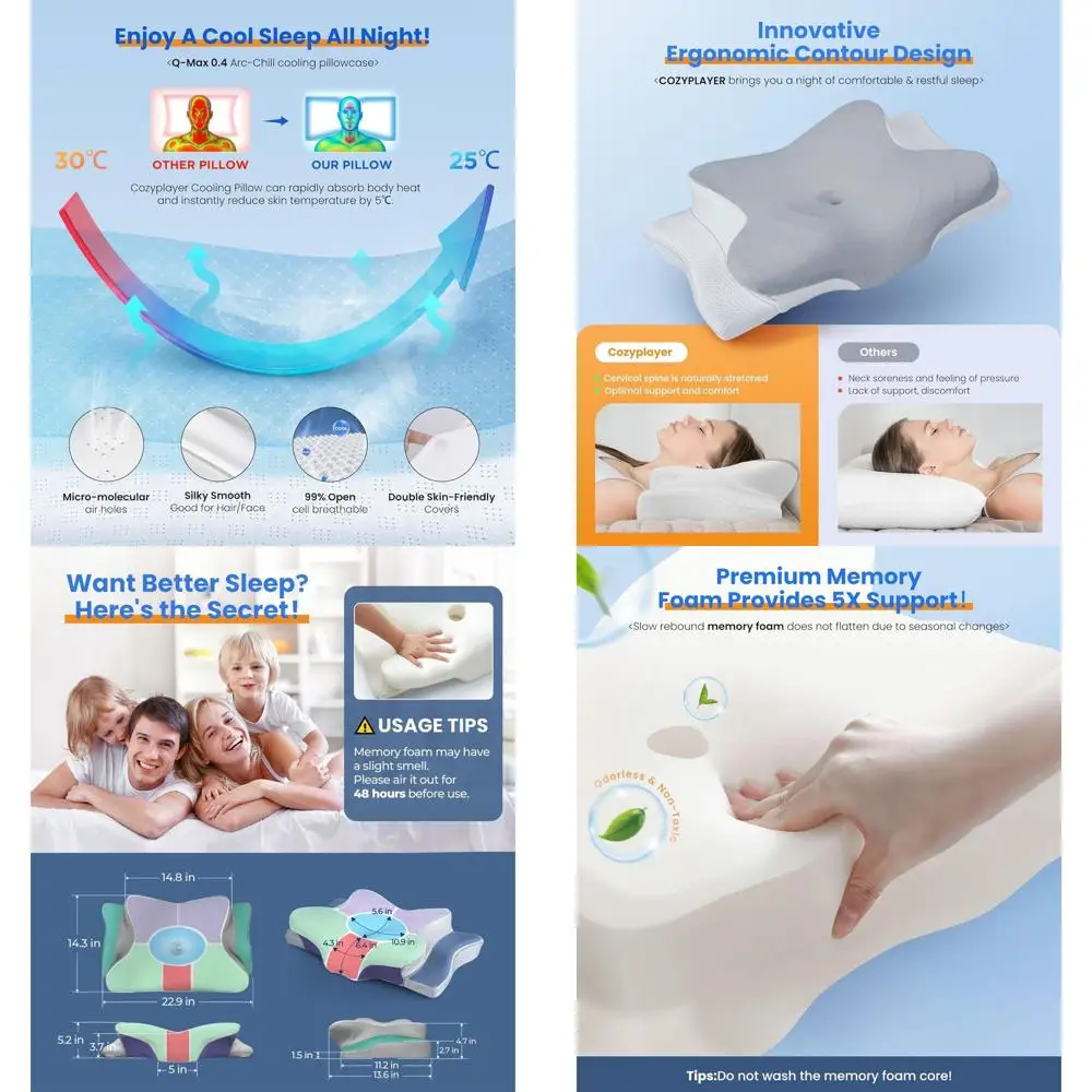 

Ортопедическая подушка из пены с эффектом памяти для поддержки шеи и снятия боли, идеально подходит для тех, кто спит на боку и на спине