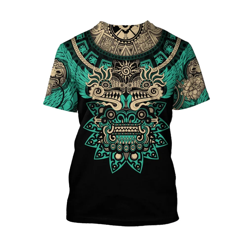 2024 Summer Trend Harajuku Mexican Aztec Quetzon Men\'s Casual T-shirt Street Fashion Classic Retro Crew Neck Short Sleeve Top