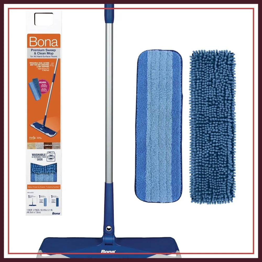 

3-in-1 Floor Mop Sweeps, Cleans & Polishes, Telescoping Adjustable Pole, Large Microfiber Mop Head for Hardwood Tile Laminate