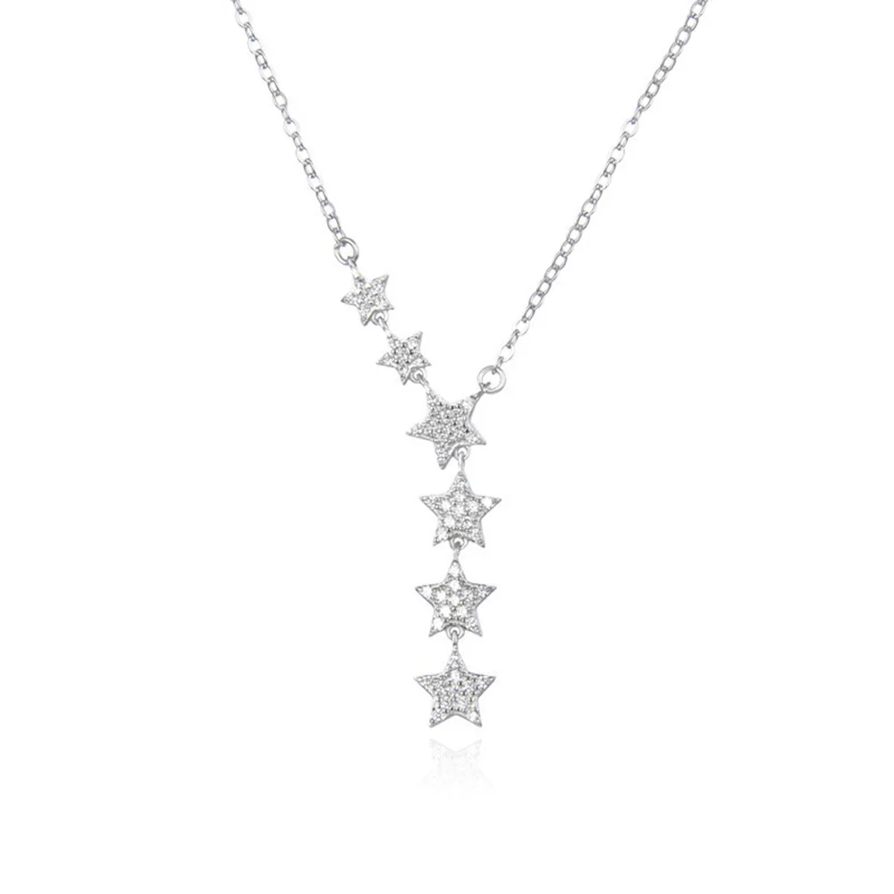 

925 Sterling Silver Fashion Temperament Star Zircon Tassel Necklace Birthday Party Anniversary Gift