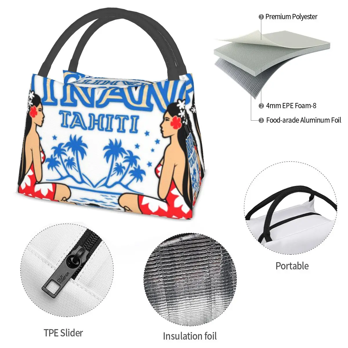 Hinano Tahiti portátil isolamento saco, refrigerador, comida térmica, escritório, Pinic Container