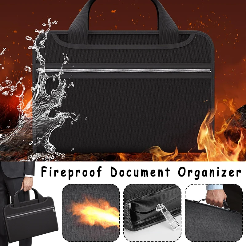 Black Folder Hand Drawer Multi Compartment Organizer Bag Fireproof Waterproof File Organizer for Home School Office Storage