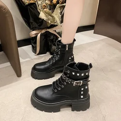 Women's Rubber Boots Footwear Zipper Rain Ankle 2024 New Lolita Autumn Women's Rock Solid Color Roman Basic Style Zapatos