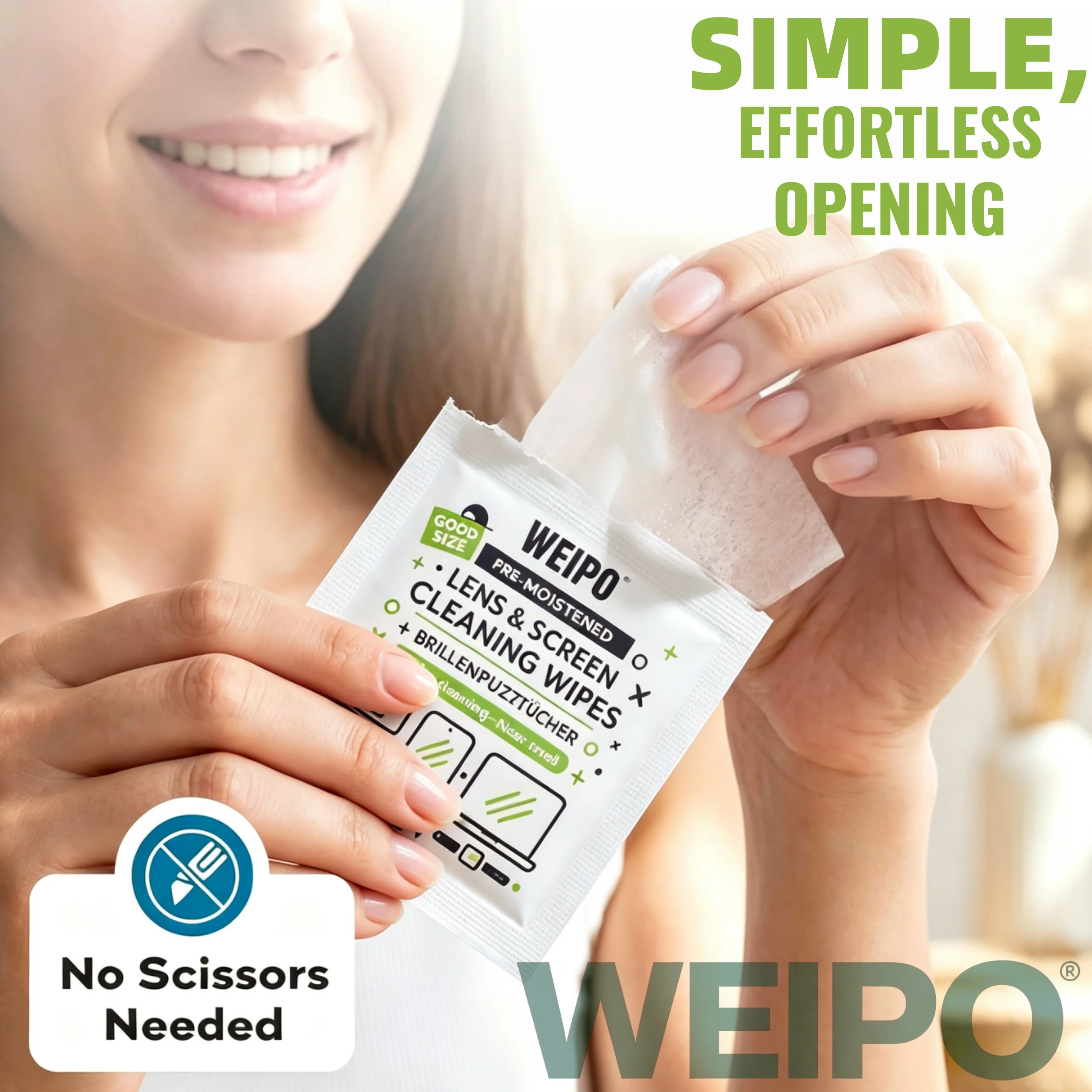 WEIPO Lens& Screen Cleaning Wipes, 120 Count Pre-Moistened Streak-Free Glasses Cleaner Wipes, Individually Wrapped Disposable Wipes for Eyeglasses, Sunglasses, Phone Screen, Camera& Tablet Lenses, Portable for Home& Office Use
