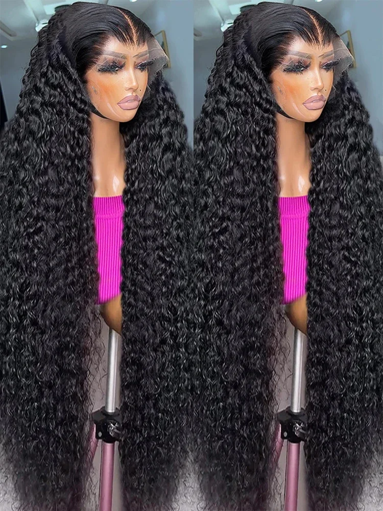 13x4 Lace Front Wig Curls 30 40 Inch 250 Density Deep Wave 13x6 HD Transparent Lace Frontal Human Hair Wig For Women